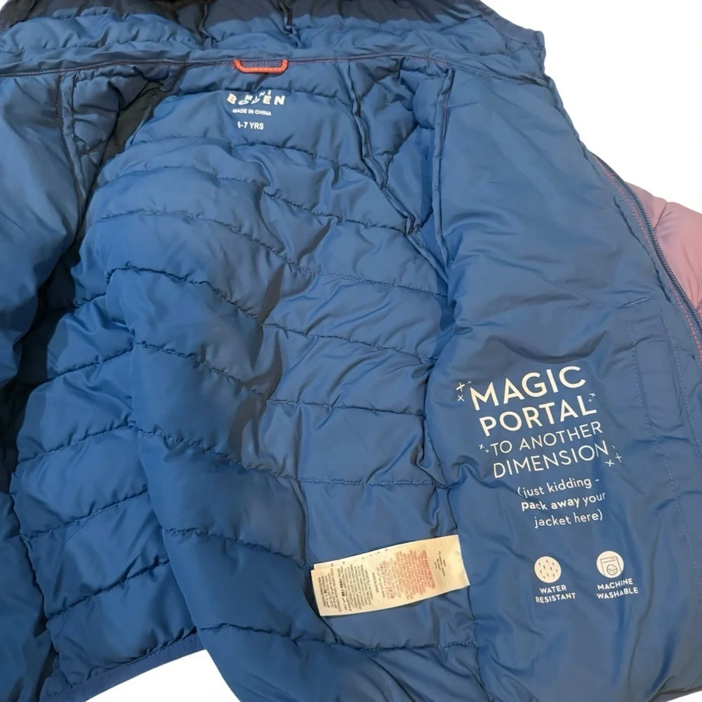 Mini Boden Colorful Hooded Puffer Jacket size 6/7